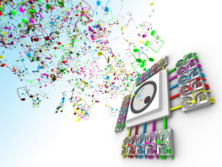 Music note radio colorful notes - a computer rendering free wallpaper for desktop