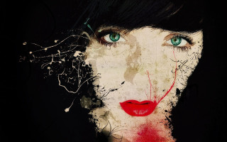 Woman green eyes red lips - a white face free wallpaper for desktop