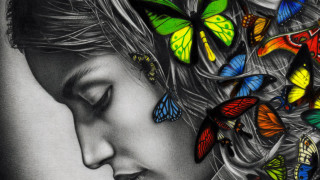 Woman butterflies hair drawing image - brad kunkle free wallpaper