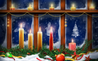 Christmas scene candles decorations window 2 - a christmas scene free wallpaper