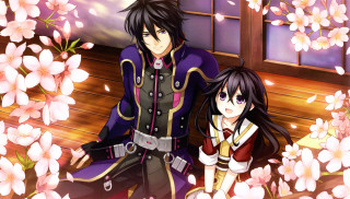 Anime characters bench flowers window - a bench in front free wallpaper