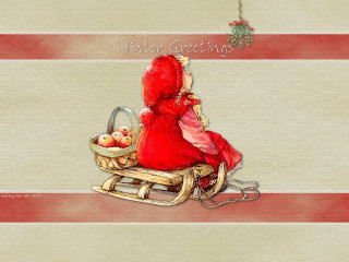Woman red dress sled basket - art station free wallpaper