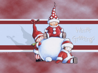 Gnomes sign santa hat painting - a painting of a group free wallpaper