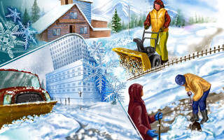 Man woman snow blower painting - digital painting free wallpaper