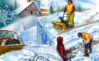 Man woman snow blower winter - digital painting free wallpaper