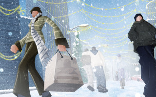 Man walking street bag presents - a street holding free wallpaper