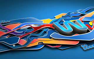 Colored letters blue background image 3 - international typographic style free wallpaper for desktop