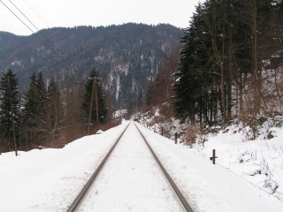 Train track snowy forest mountain 2 - winter free wallpaper for desktop