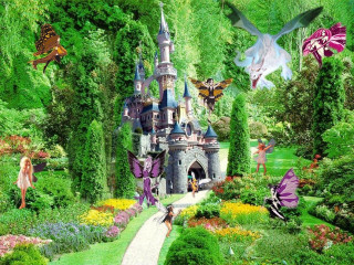 Fairy castle forest flower girl - high fantasy free wallpaper