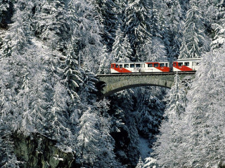 Train bridge river woods snow - snow and trees free wallpaper