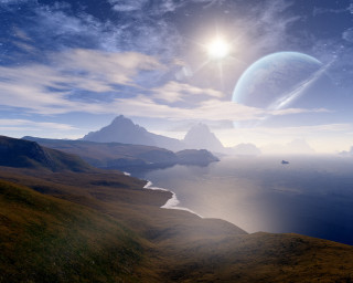 Distant planet sky background foreground - a distant planet in the background free wallpaper