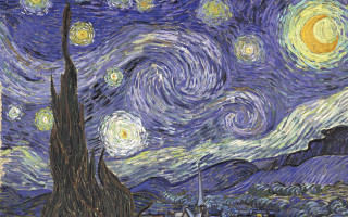 Starry night building foreground background - a pointillism painting free wallpaper