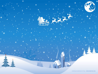 Santa sleigh flying snowy village - a santa claus sleigh free wallpaper