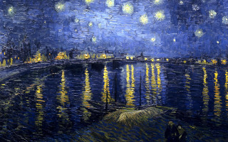 Night scene bridge lights river - impressionist painting free wallpaper