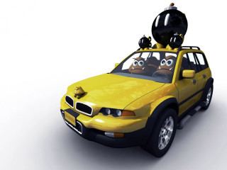Yellow car black cats eyes - the roof free wallpaper