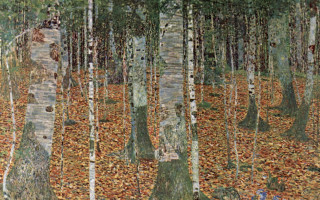 Forest trees leaves ground person - impressionist painting free wallpaper