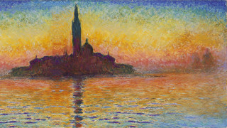 Painting building water sunset yellow - claude monet free wallpaper