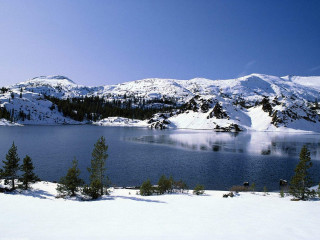 Lake snow mountains trees blue 5 - lake free wallpaper