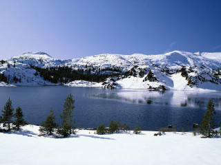 Lake snow mountains trees blue 3 - lake free wallpaper