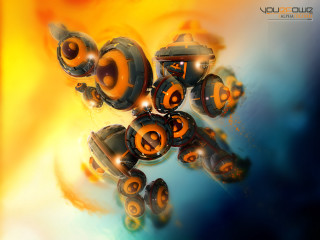Orange black objects floating yellow - conceptart free wallpaper