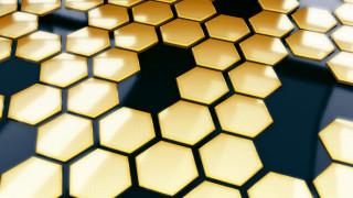 Honeycomb closeup black background yellow - angular free wallpaper for desktop