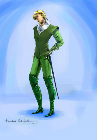 Man green suit sword hat - a white collar free wallpaper for mobile