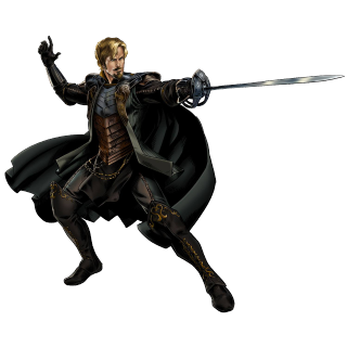 Man black outfit sword shield - epic fantasy character art free wallpaper for tablet