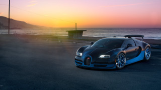 Bugatti parking lot ocean sunset 2 - a bugatti car free wallpaper