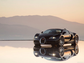Black bugatti reflection mountains beach - a reflective surface free wallpaper