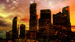 City skyline red yellow sky - sky in the background free wallpaper