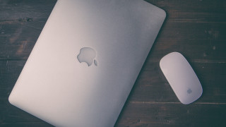 White apple laptop wooden table - a wooden table next free wallpaper