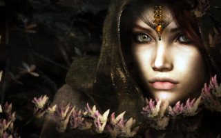 Woman hood flower hair surrounded - a hood free wallpaper