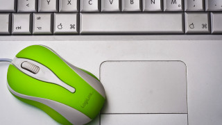 Green mouse white keyboard laptop - vector curve free wallpaper