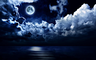 Full moon ocean clouds night - a full moon in the distance free wallpaper