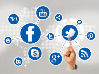 Hand pressing button social network - a button free wallpaper