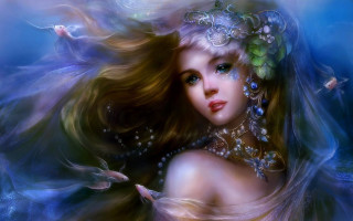 Woman fish hair necklace head - free fantasy wallpaper
