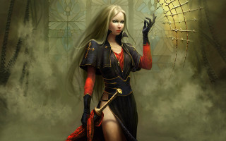 Woman costume holding spider web - dark fantasy art free wallpaper for desktop