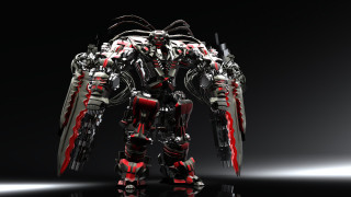 Robot red accents black wings - black wing free wallpaper