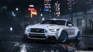 White mustang car city night - the hood free wallpaper