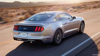 Silver mustang desert road mountains 3 - the background and sun free wallpaper