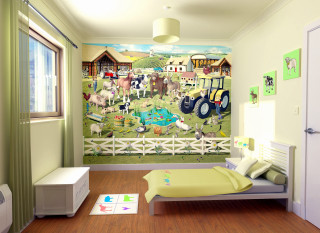 Farm room wall painting bed - a toy car free wallpaper