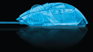 Glowing blue computer mouse black - blueprint free wallpaper for desktop