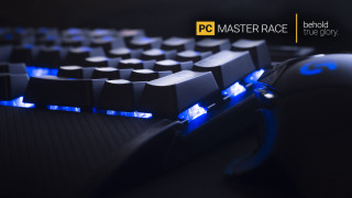 Close up computer keyboard blue 2 - cinematic focus free wallpaper