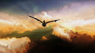 Bird flying sky clouds foreground - a painting of a bird free wallpaper
