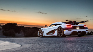 White sports car sunset road - the side of a road free wallpaper