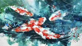Koi fish painting pond water - painting free wallpaper