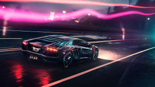 Car night city street bright - unreal engine free wallpaper for desktop