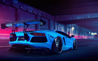 Blue sports car parking garage 2 - the back of its free wallpaper