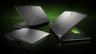 Laptops table black surface green - demo free wallpaper