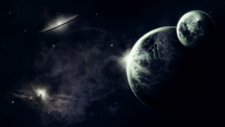 Two planets in sky with - star and dust free wallpaper